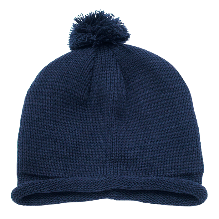 Solid RollUp Beanie w/PomPom