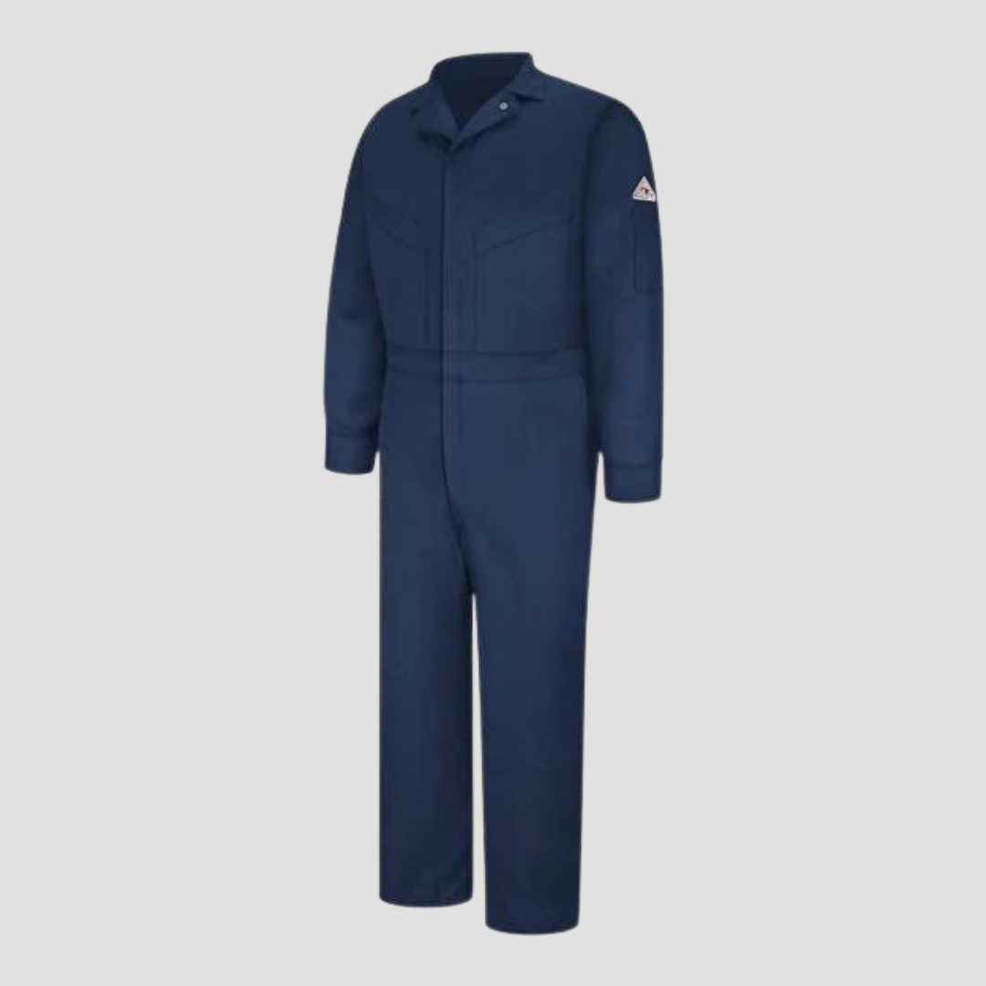 a navy blue coverall