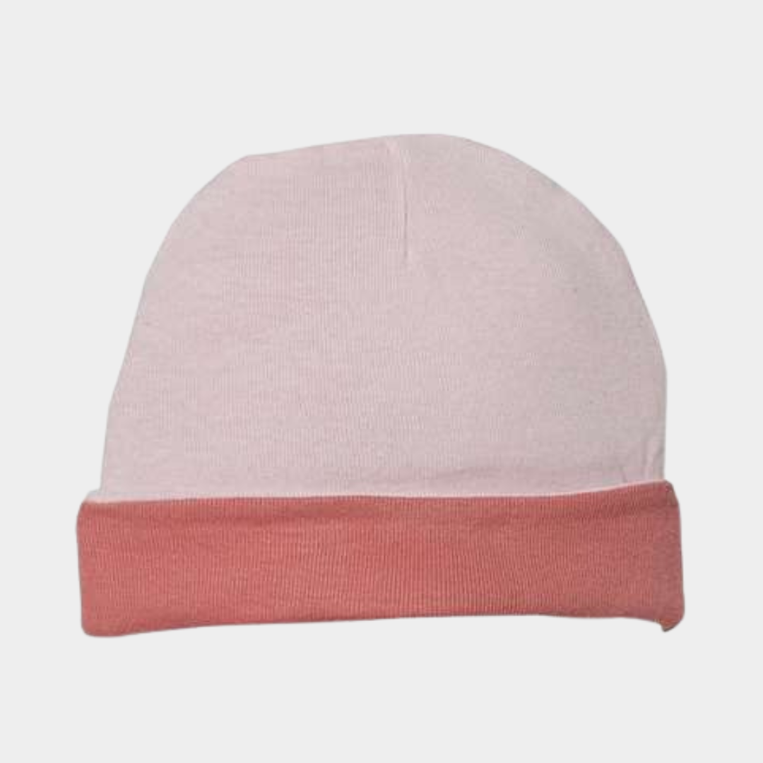 pink beanie with dark pink trim