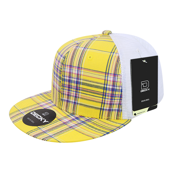 6 Panel High Profile Structured Plaid Trucker
