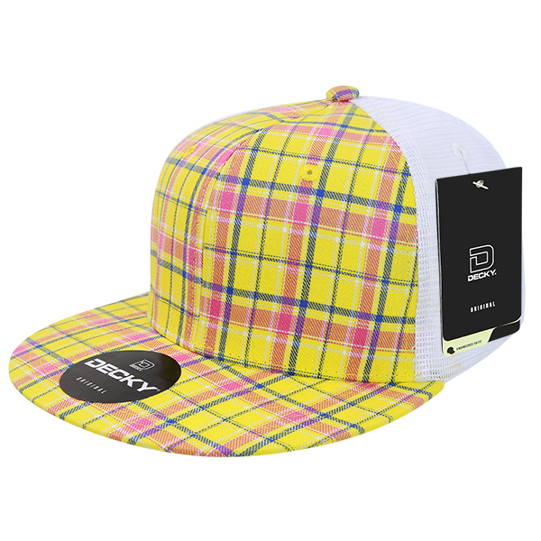 6 Panel High Profile Structured Plaid Trucker