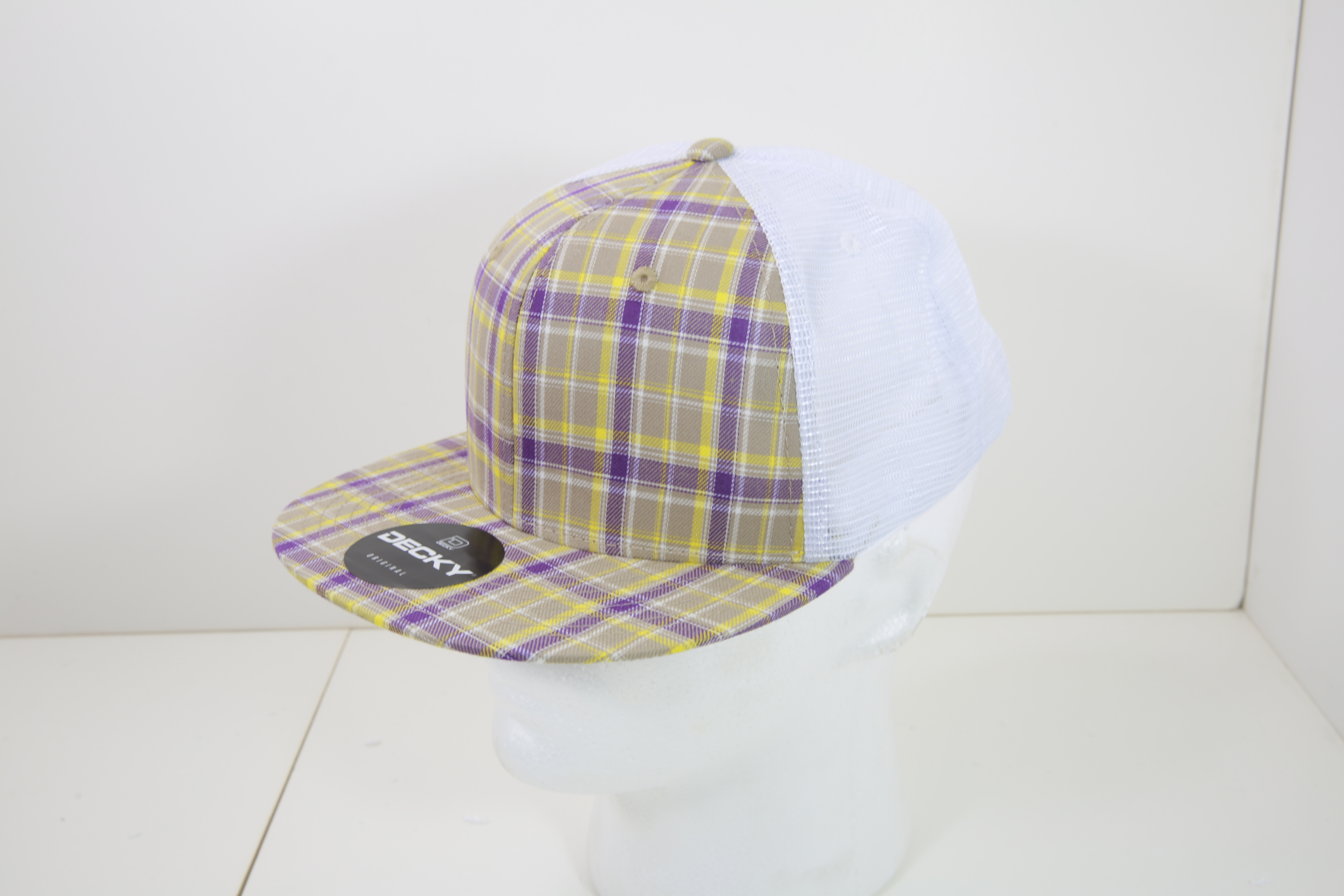 6 Panel High Profile Structured Plaid Trucker