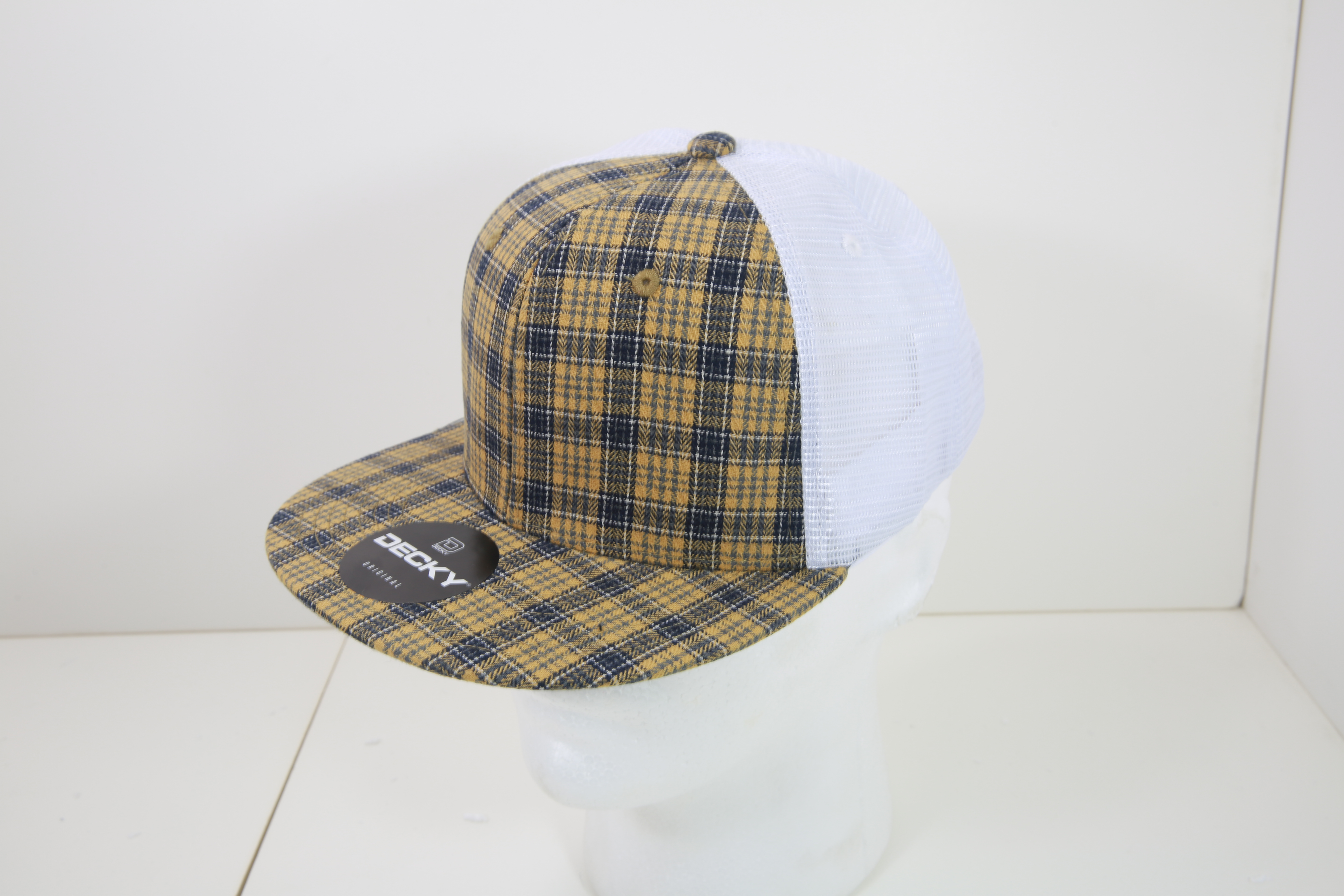 6 Panel High Profile Structured Plaid Trucker