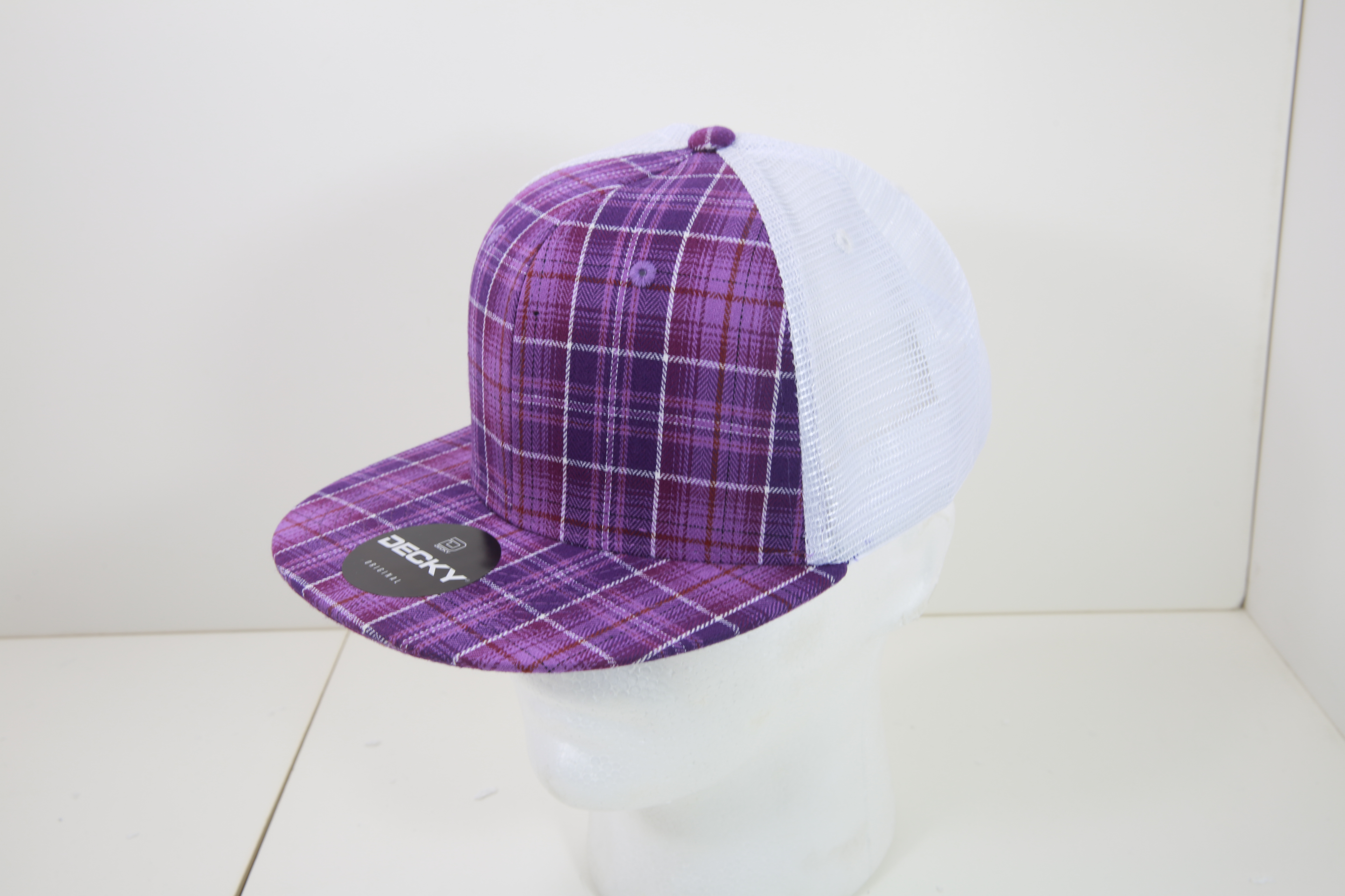 6 Panel High Profile Structured Plaid Trucker