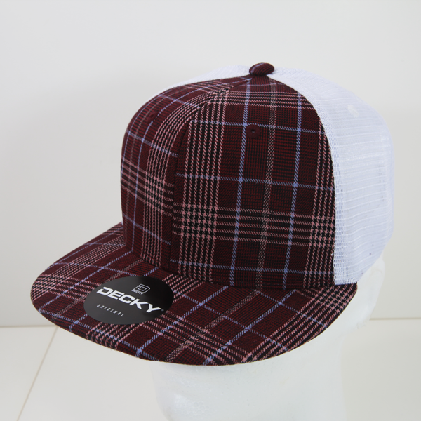 6 Panel High Profile Structured Plaid Trucker