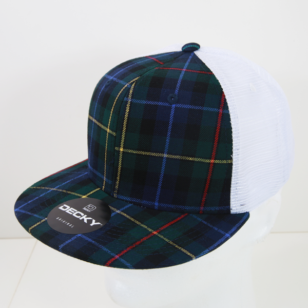 6 Panel High Profile Structured Plaid Trucker