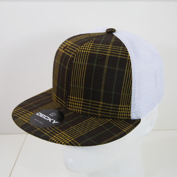 6 Panel High Profile Structured Plaid Trucker