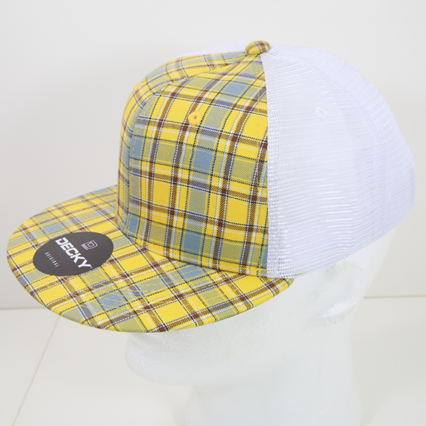 6 Panel High Profile Structured Plaid Trucker