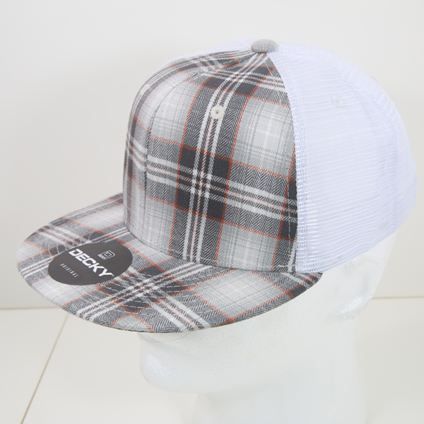 6 Panel High Profile Structured Plaid Trucker