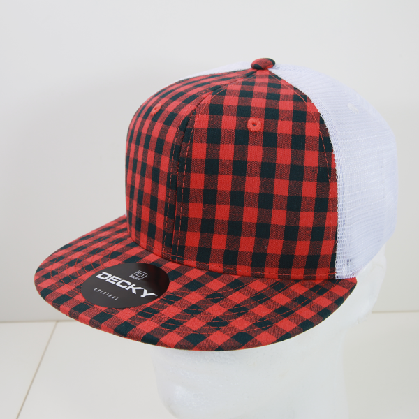 6 Panel High Profile Structured Plaid Trucker