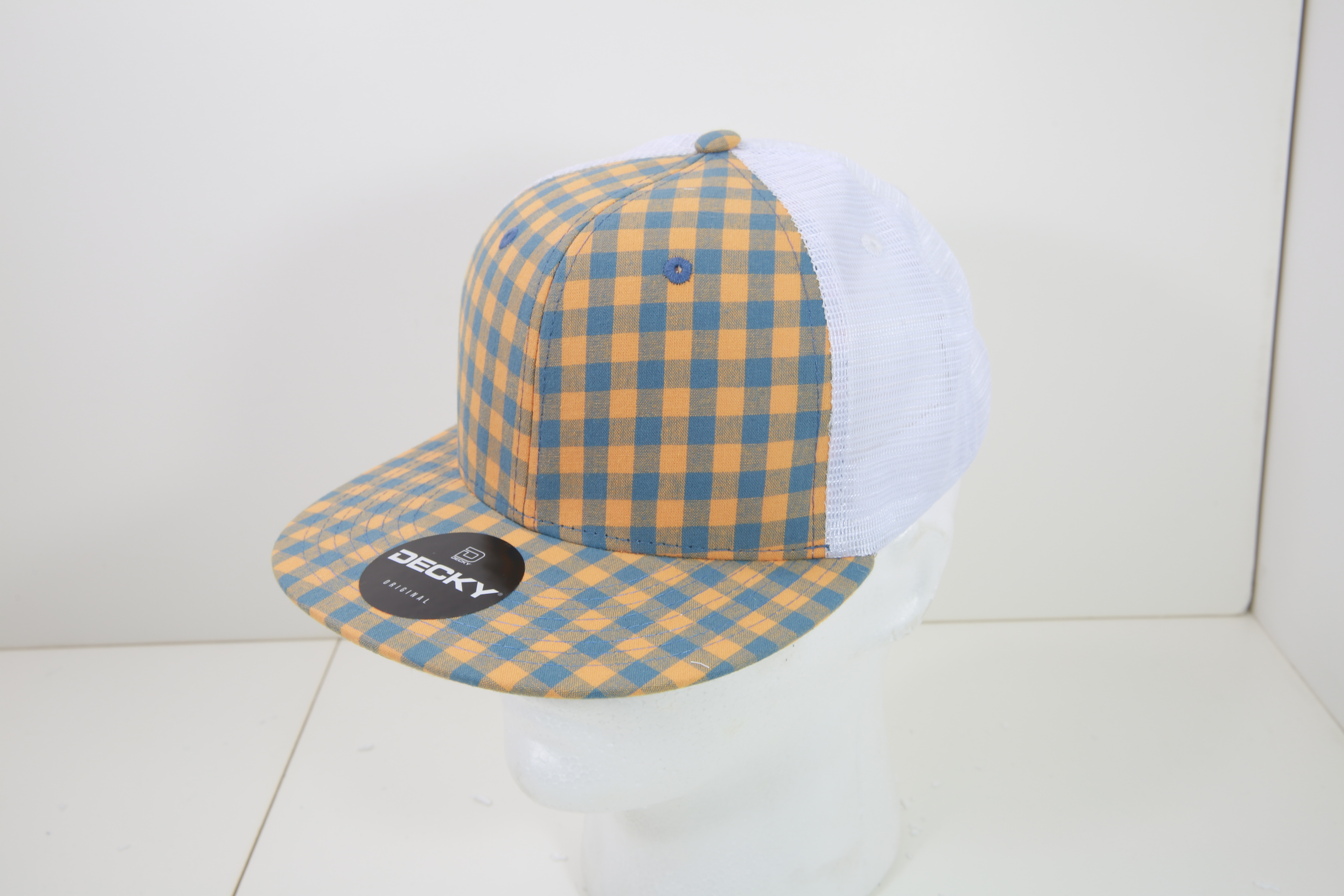 6 Panel High Profile Structured Plaid Trucker