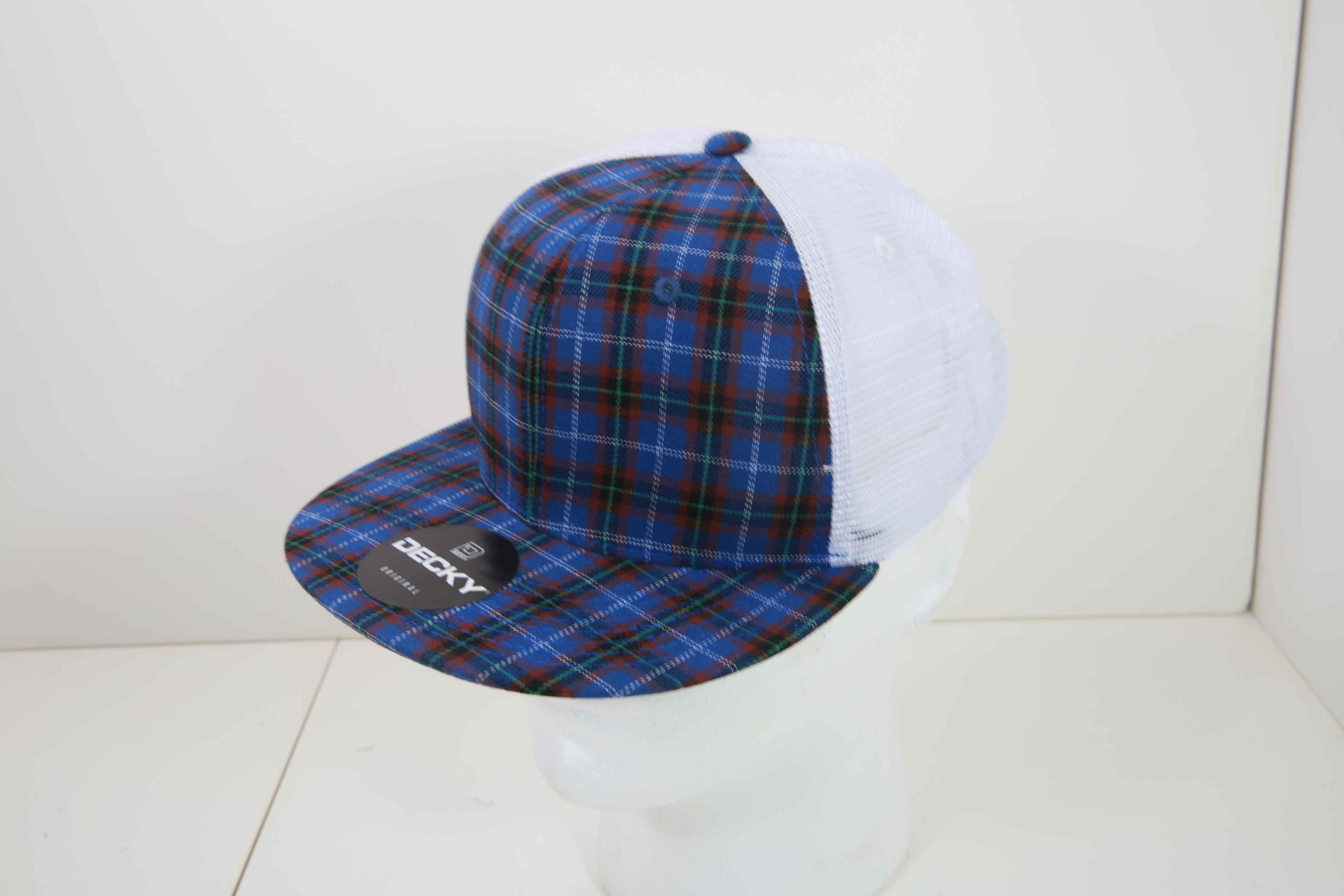 6 Panel High Profile Structured Plaid Trucker