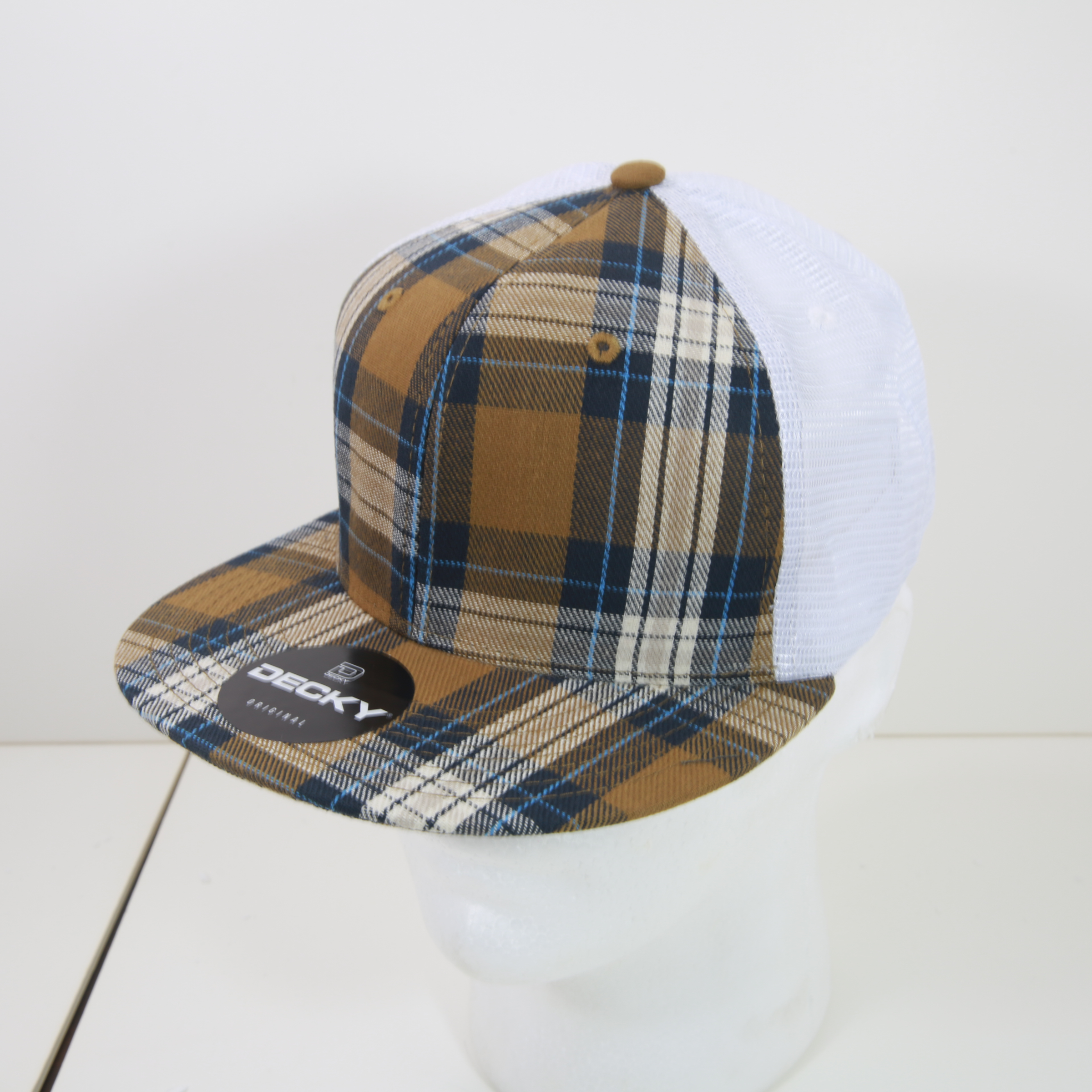 6 Panel High Profile Structured Plaid Trucker