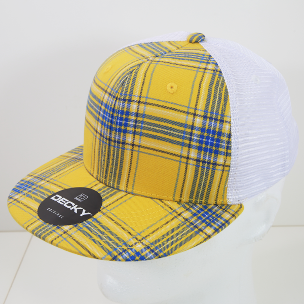 6 Panel High Profile Structured Plaid Trucker