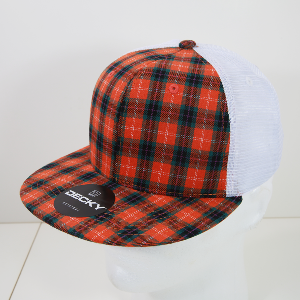 6 Panel High Profile Structured Plaid Trucker