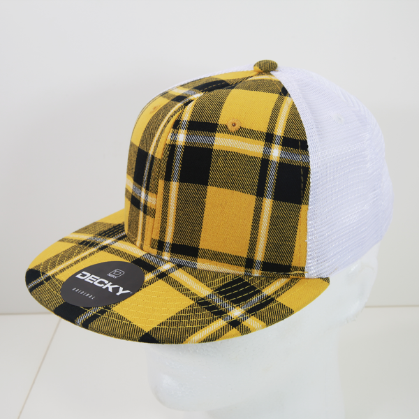 6 Panel High Profile Structured Plaid Trucker