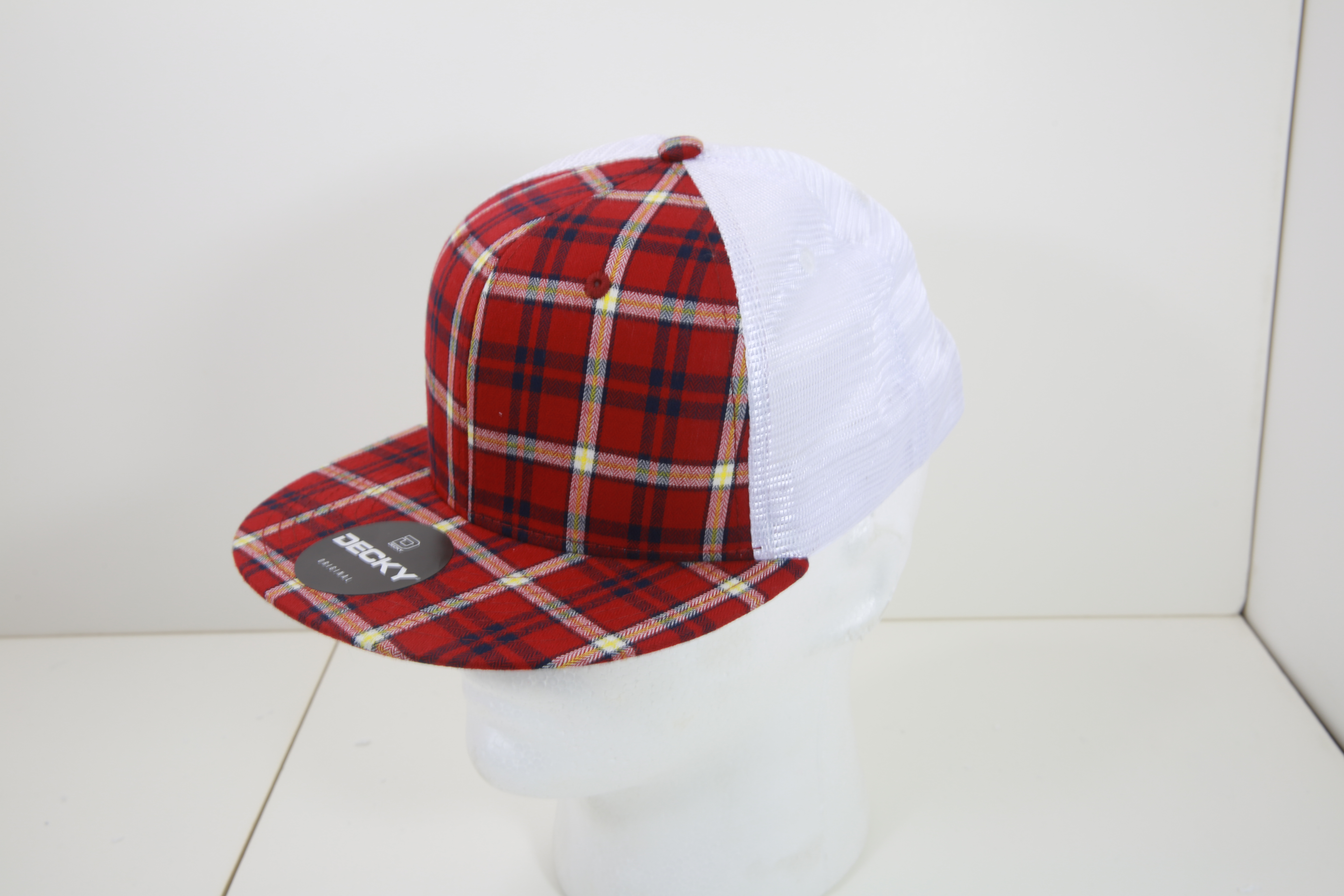 6 Panel High Profile Structured Plaid Trucker