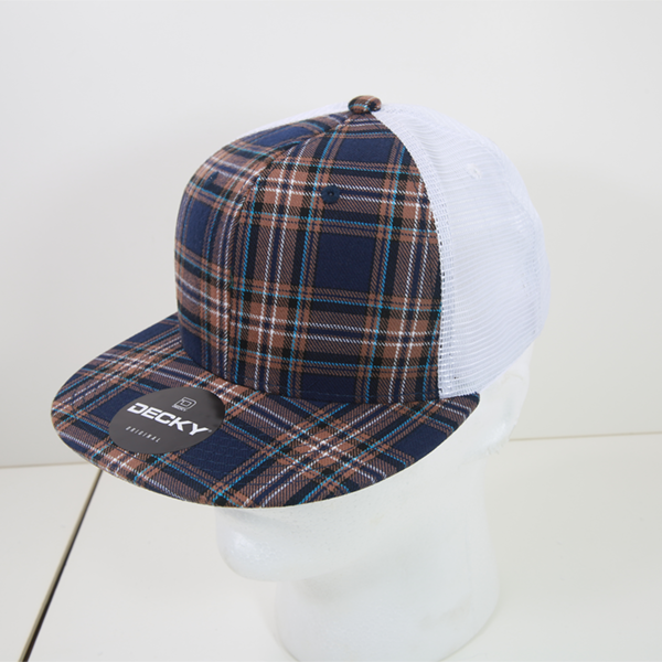 6 Panel High Profile Structured Plaid Trucker