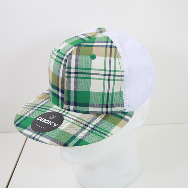 6 Panel High Profile Structured Plaid Trucker
