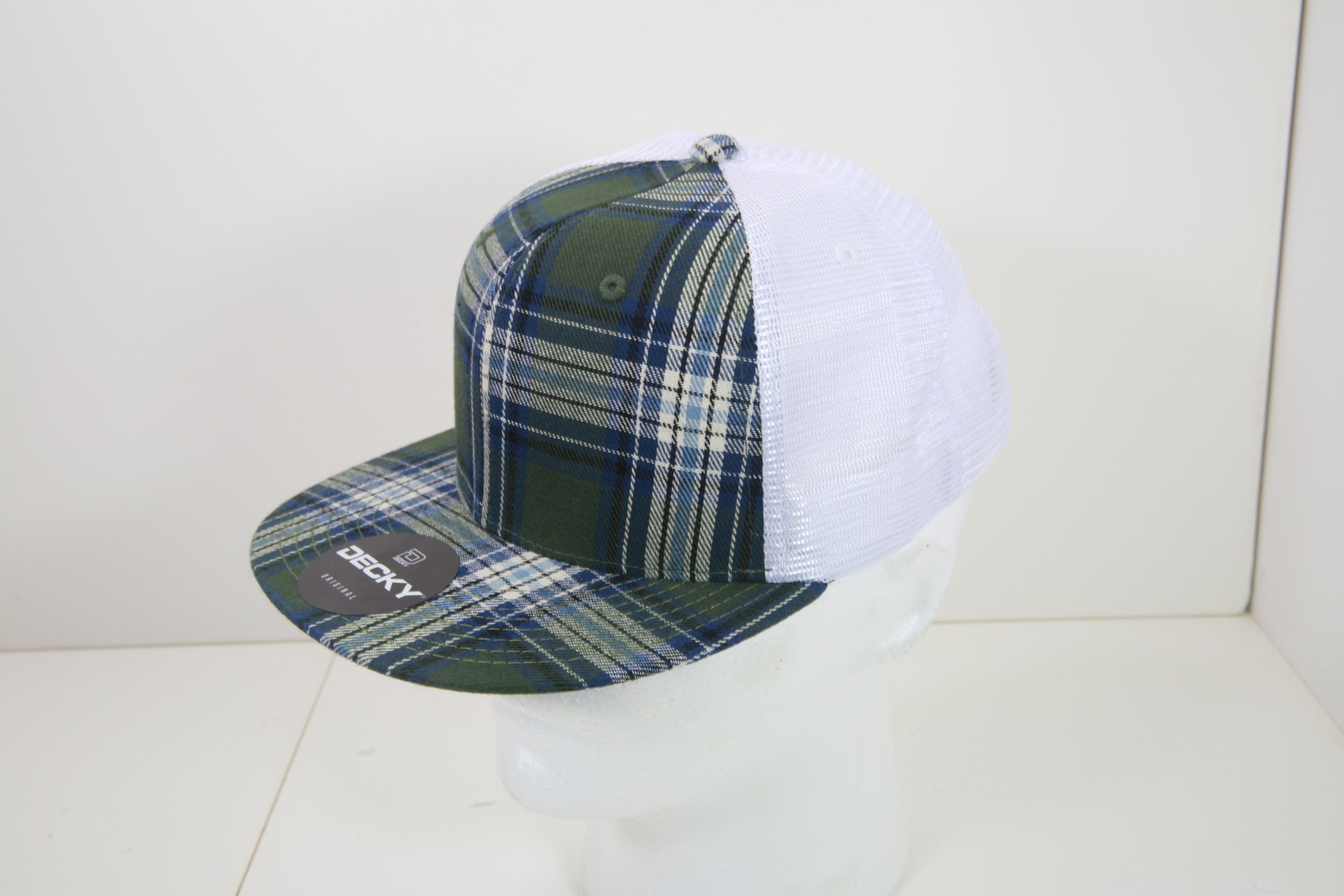 6 Panel High Profile Structured Plaid Trucker
