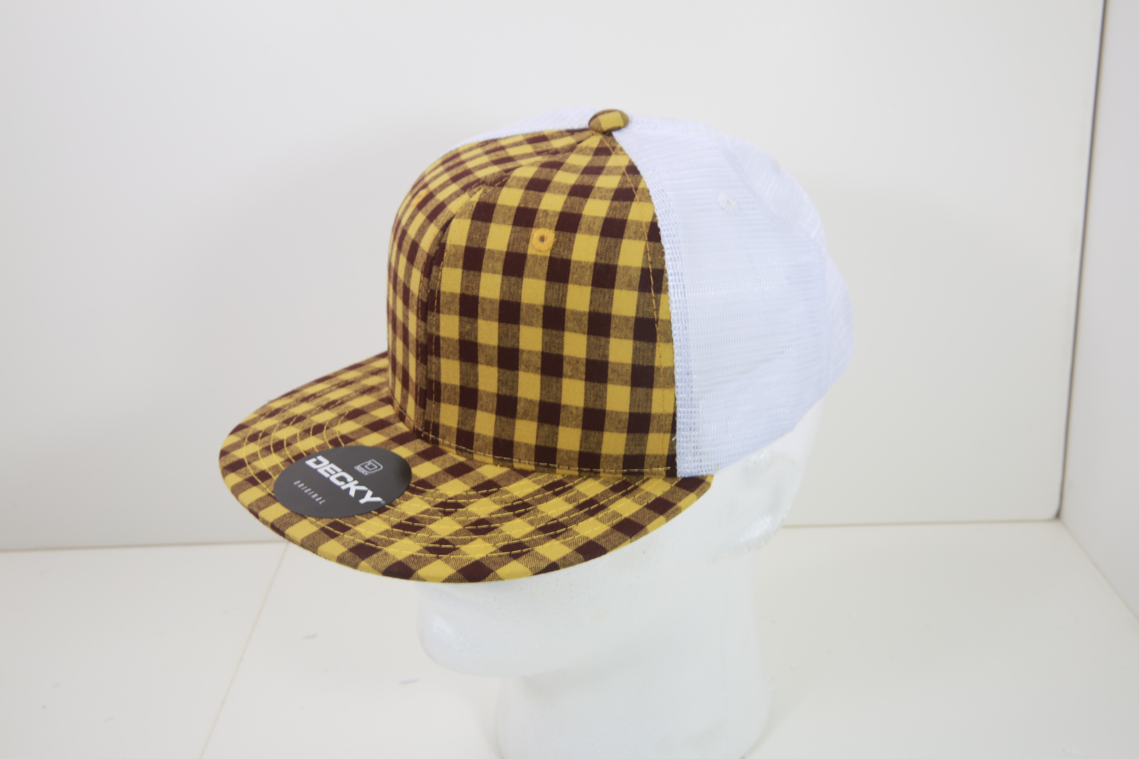 6 Panel High Profile Structured Plaid Trucker