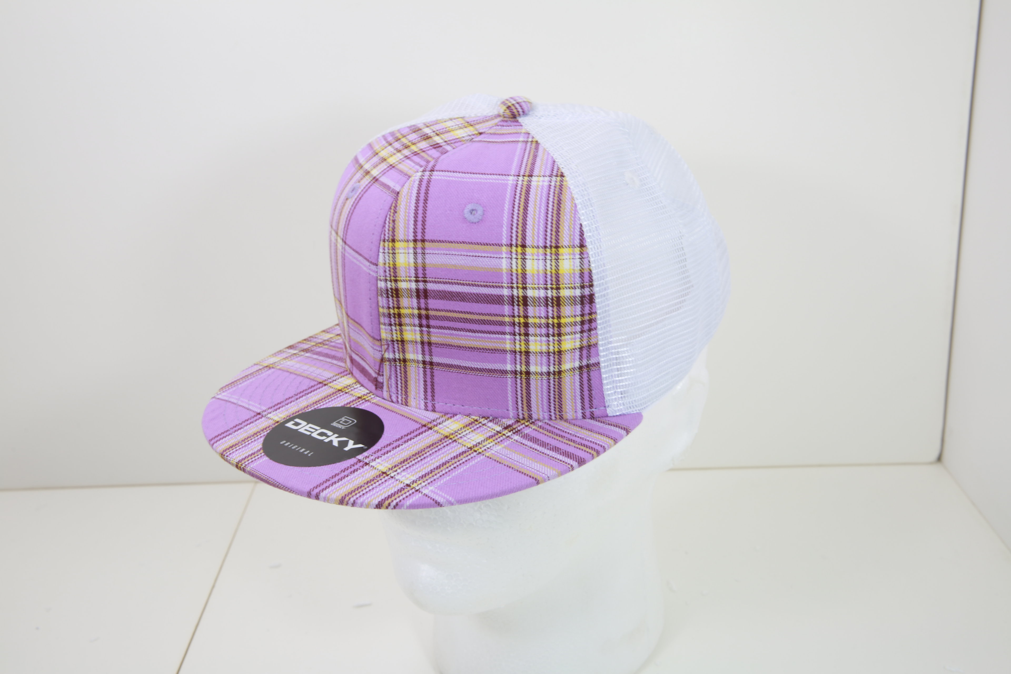 6 Panel High Profile Structured Plaid Trucker