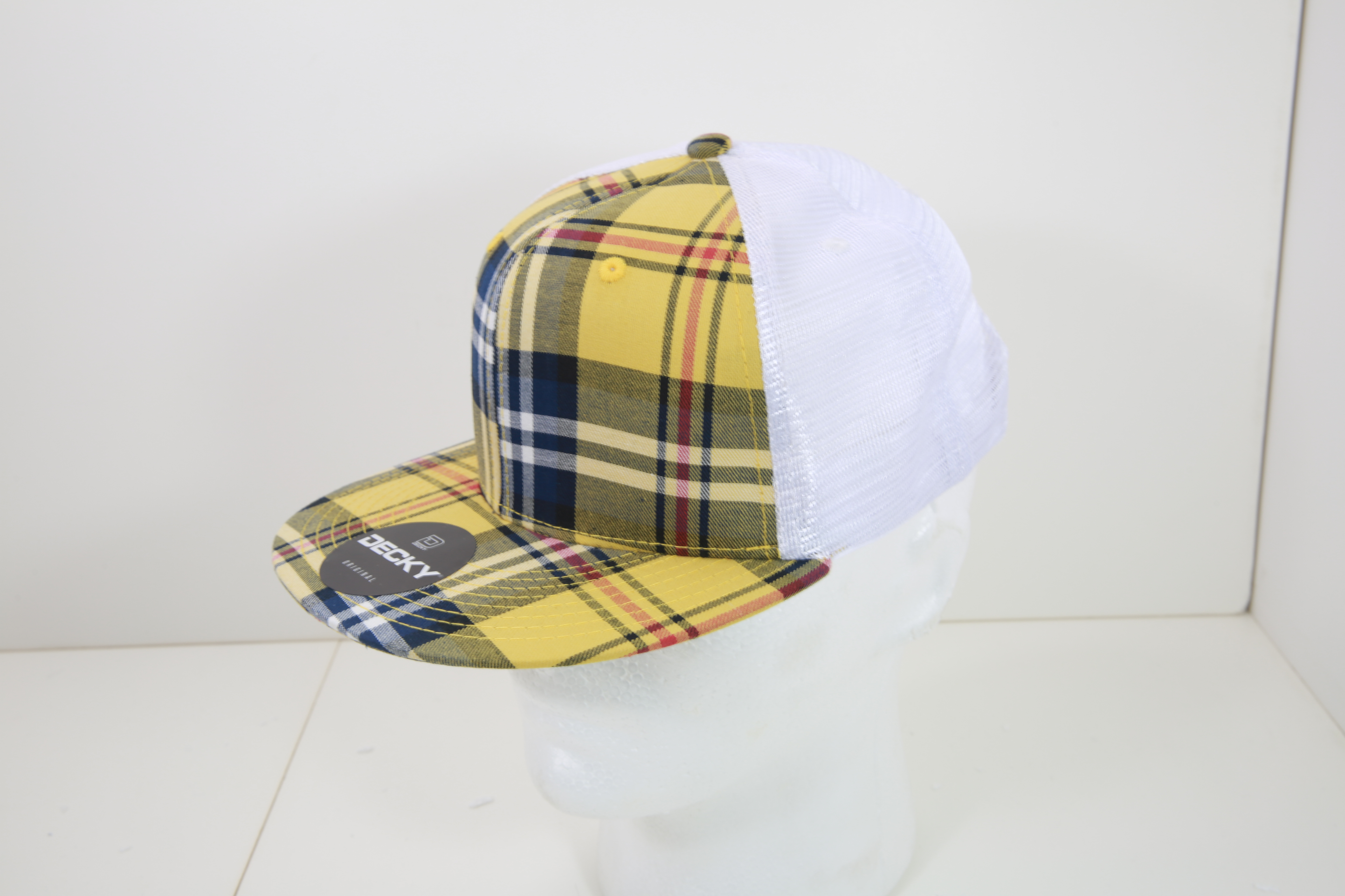 6 Panel High Profile Structured Plaid Trucker