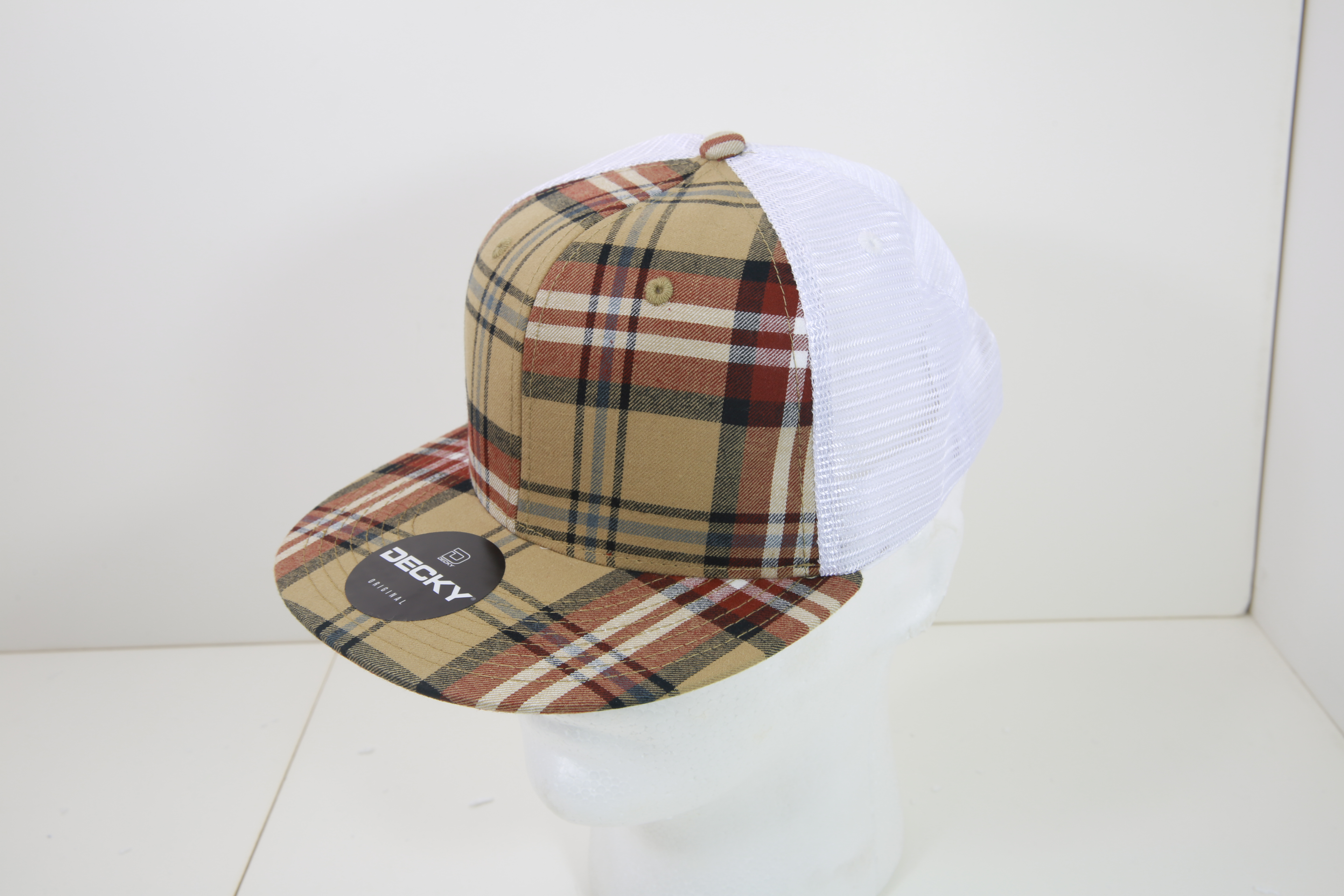 6 Panel High Profile Structured Plaid Trucker