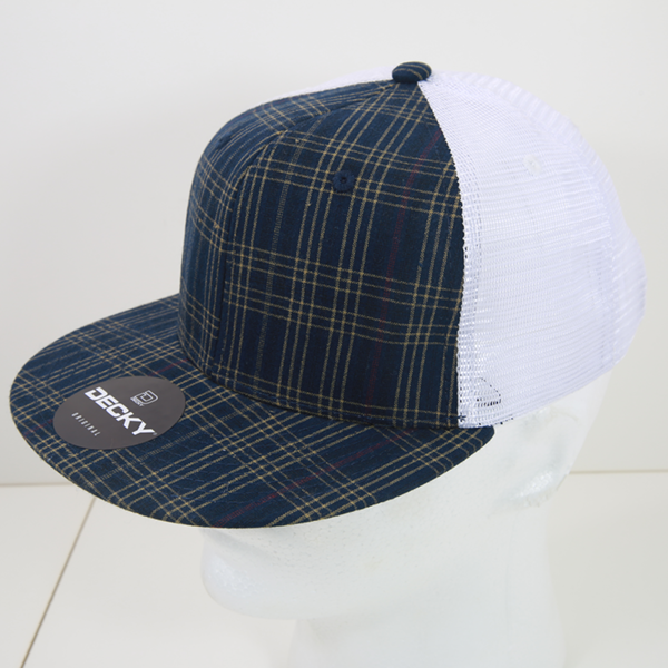 6 Panel High Profile Structured Plaid Trucker