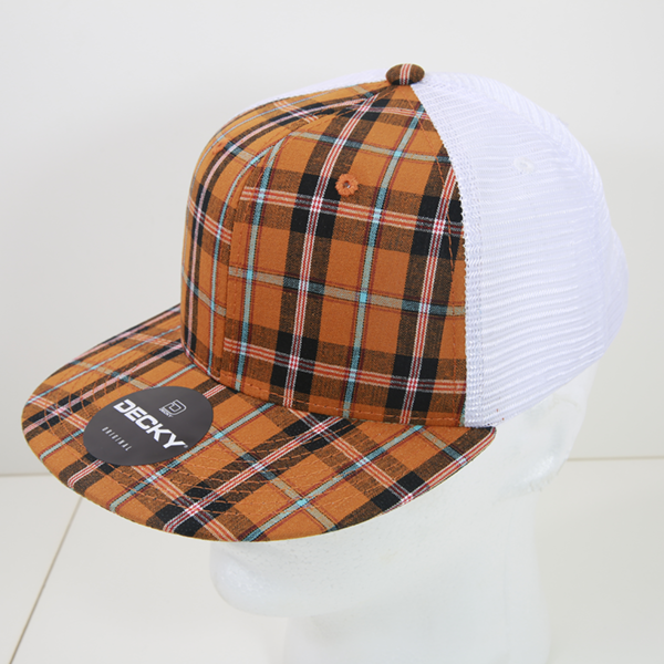 6 Panel High Profile Structured Plaid Trucker