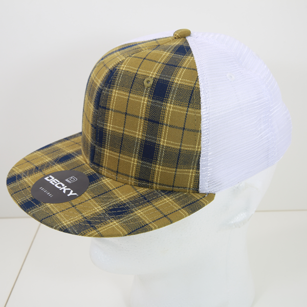 6 Panel High Profile Structured Plaid Trucker