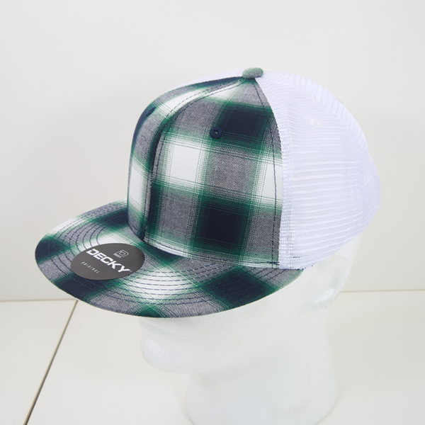 6 Panel High Profile Structured Plaid Trucker