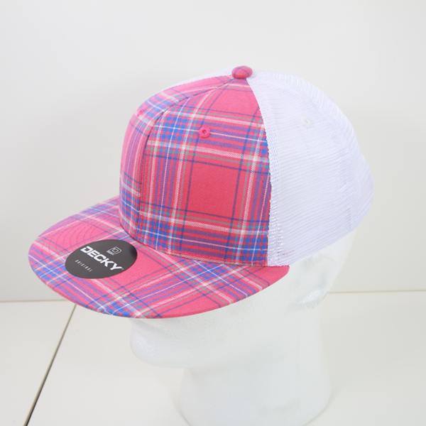 6 Panel High Profile Structured Plaid Trucker