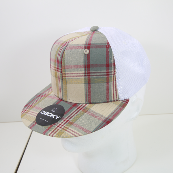 6 Panel High Profile Structured Plaid Trucker
