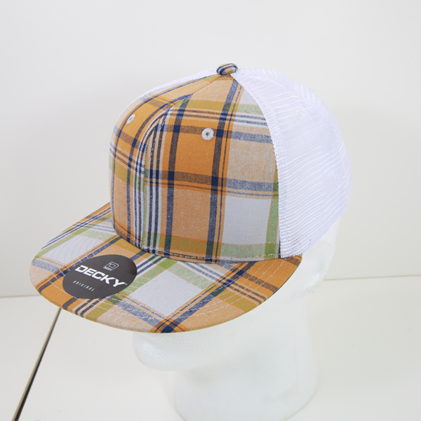 6 Panel High Profile Structured Plaid Trucker