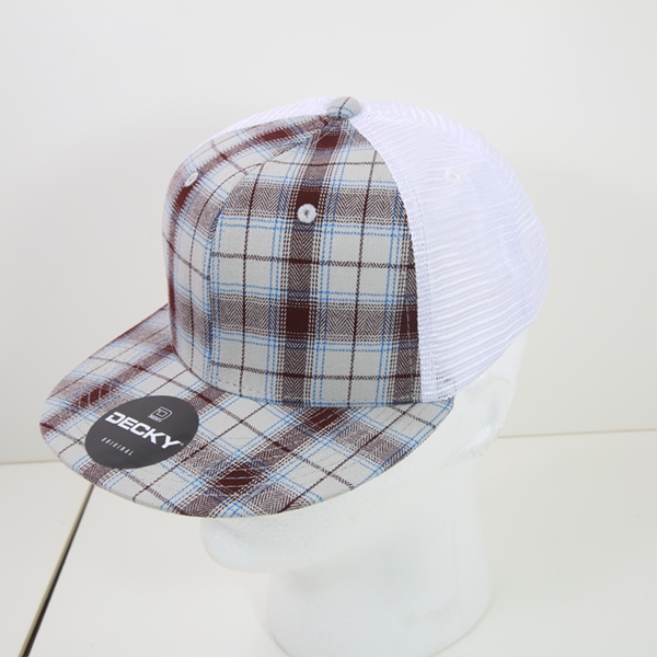 6 Panel High Profile Structured Plaid Trucker