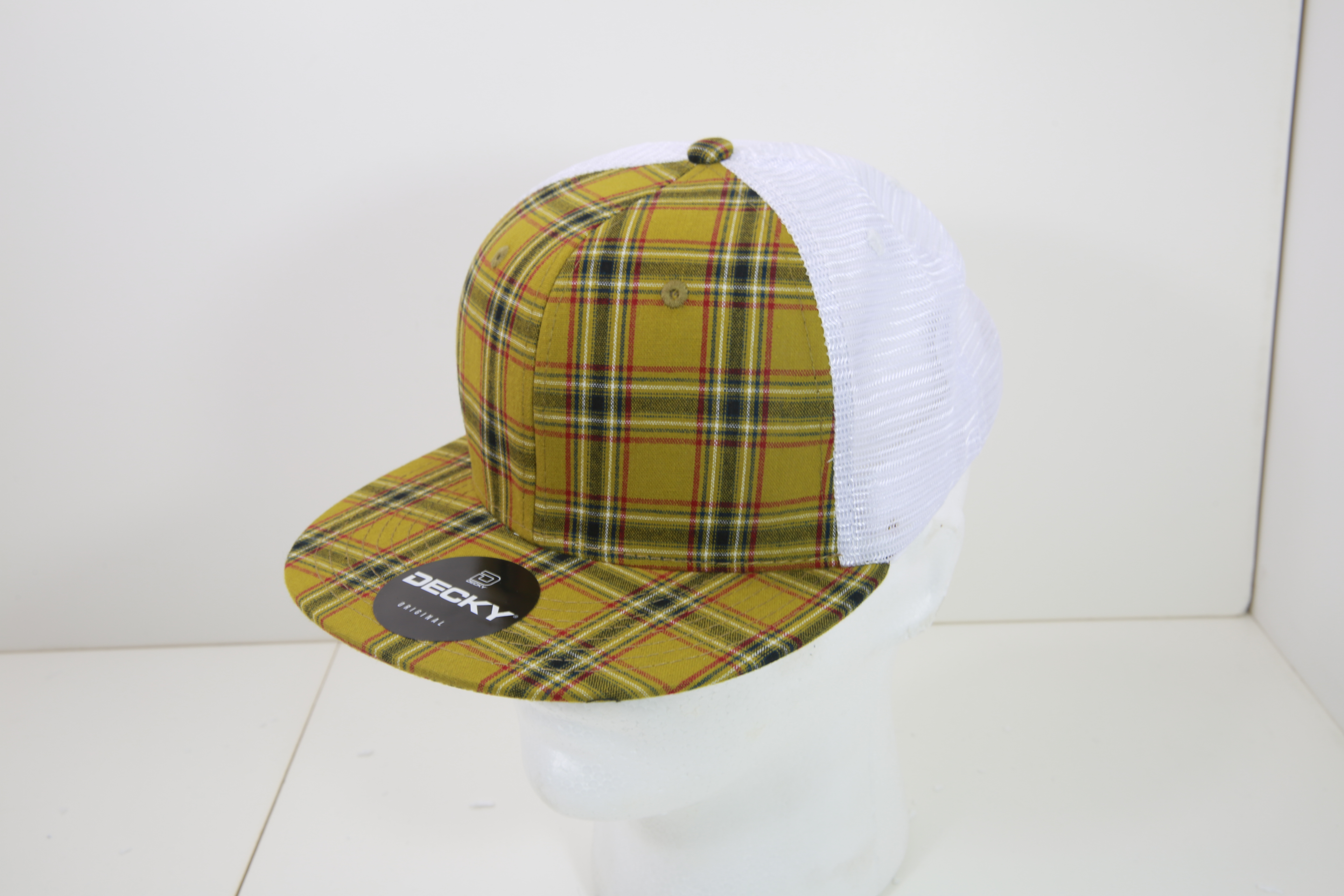 6 Panel High Profile Structured Plaid Trucker