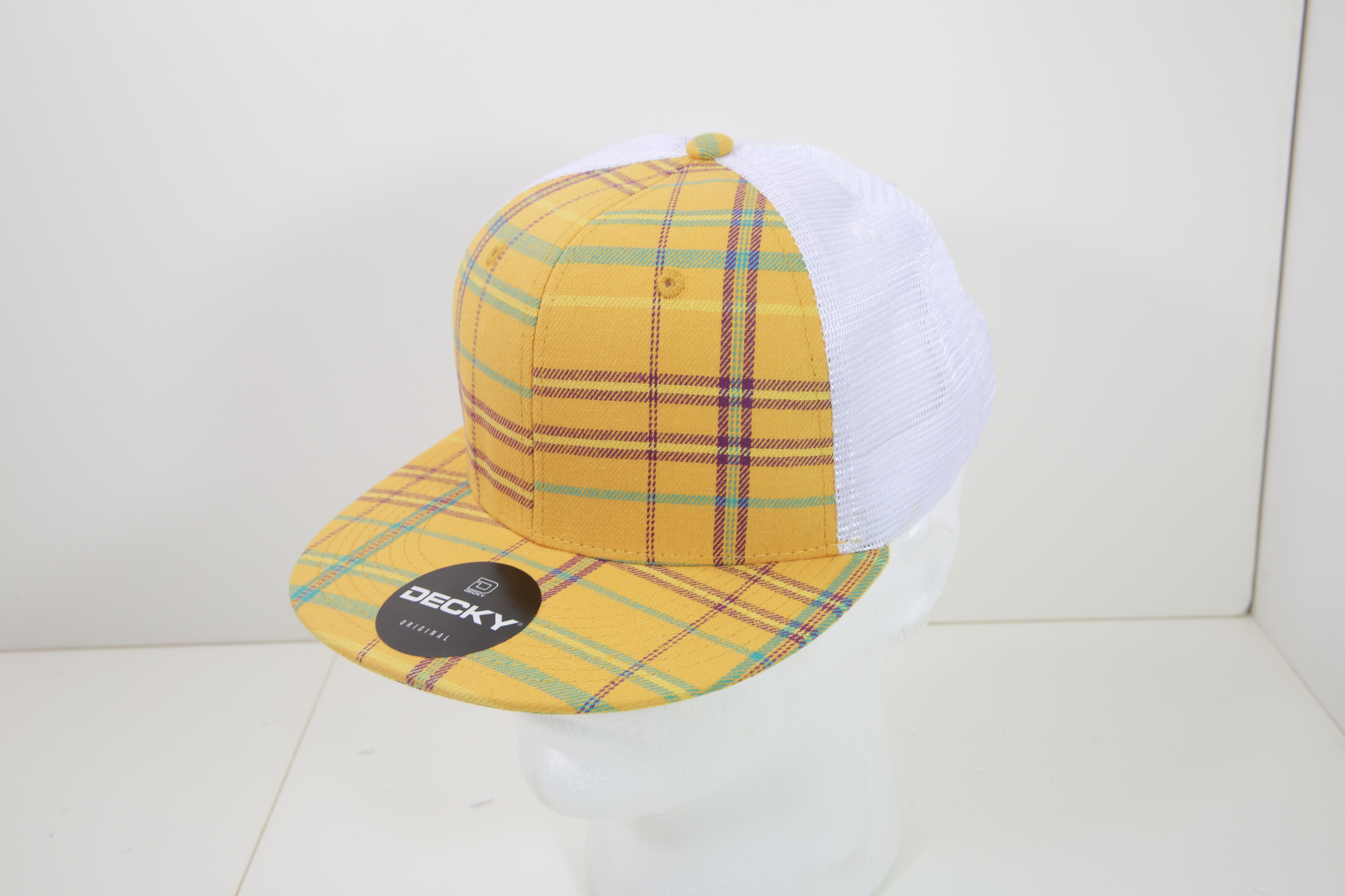 6 Panel High Profile Structured Plaid Trucker