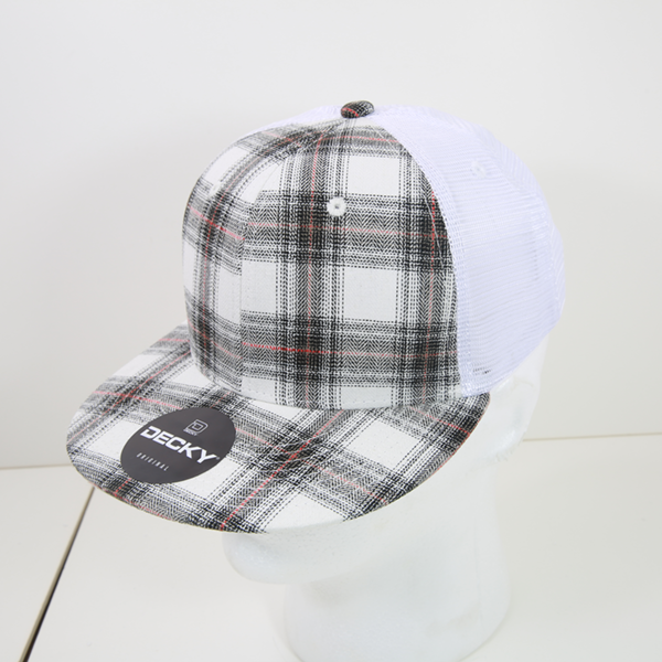 6 Panel High Profile Structured Plaid Trucker