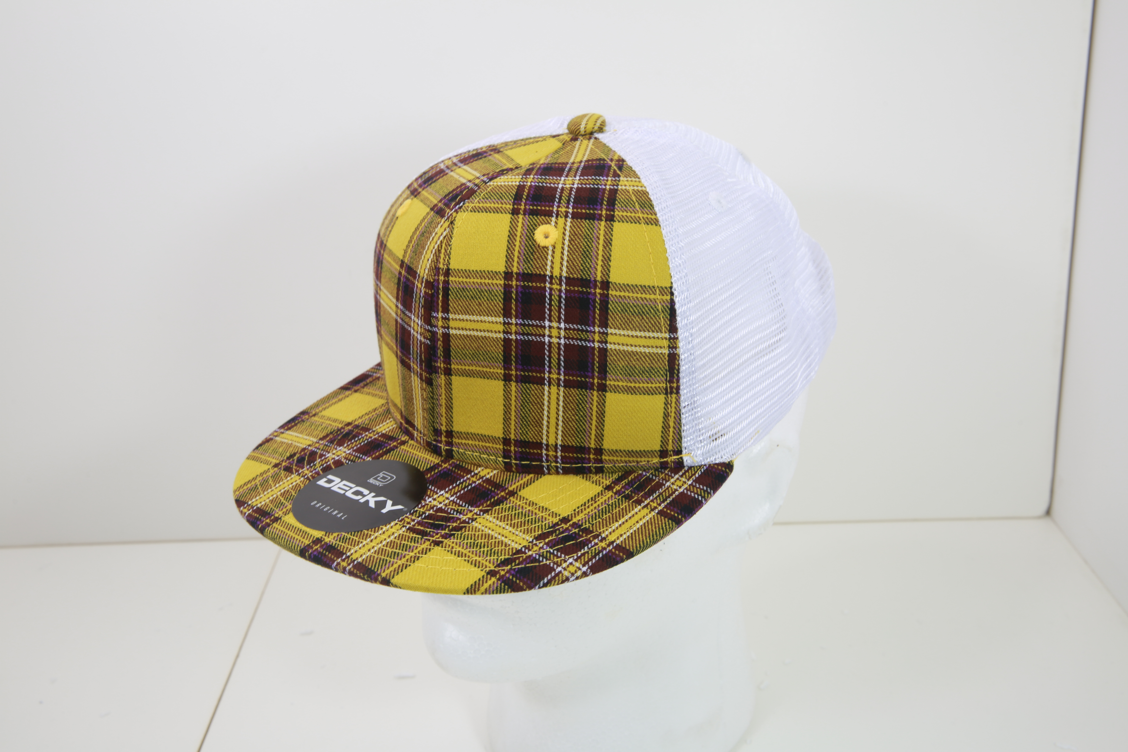 6 Panel High Profile Structured Plaid Trucker