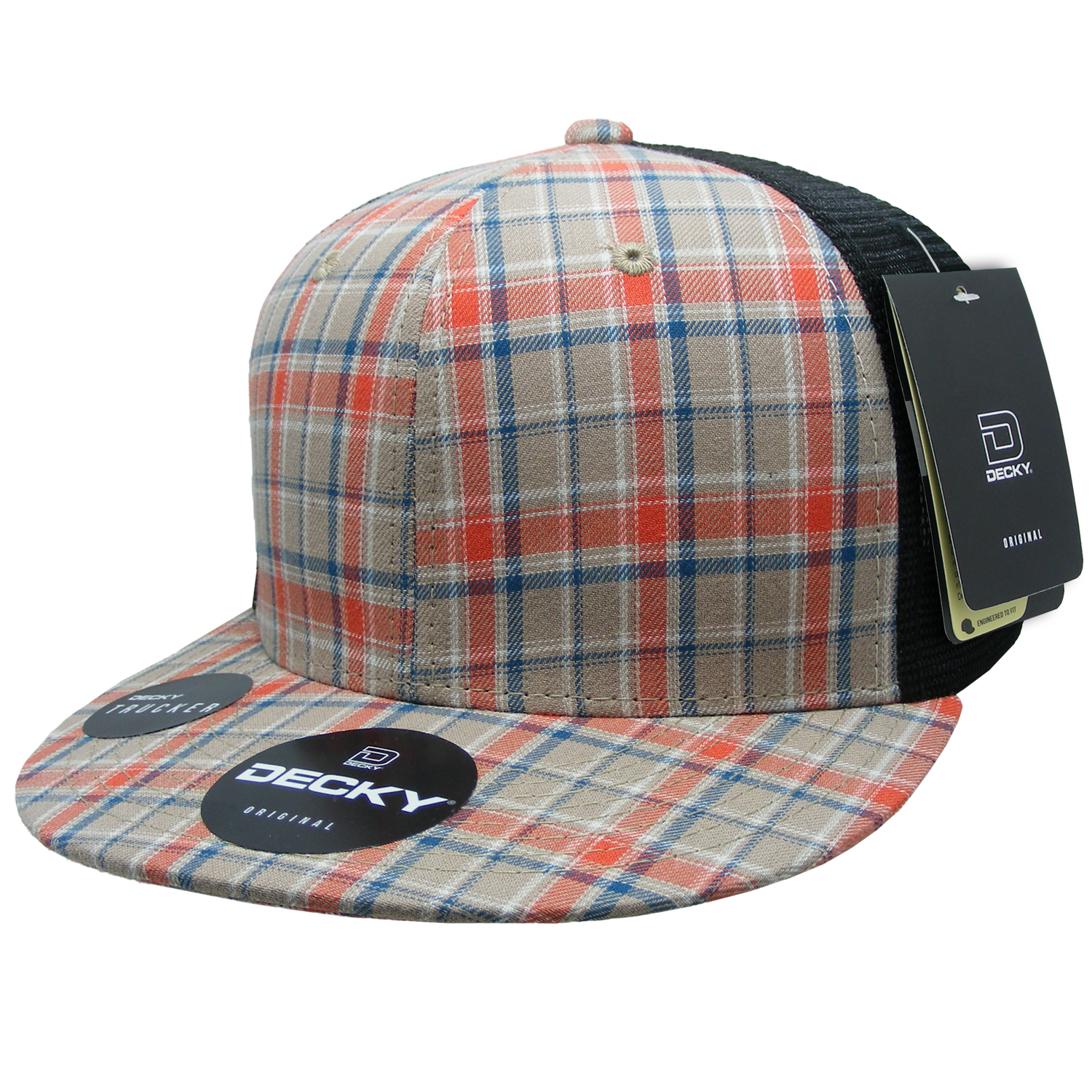 6 Panel High Profile Structured Plaid Trucker