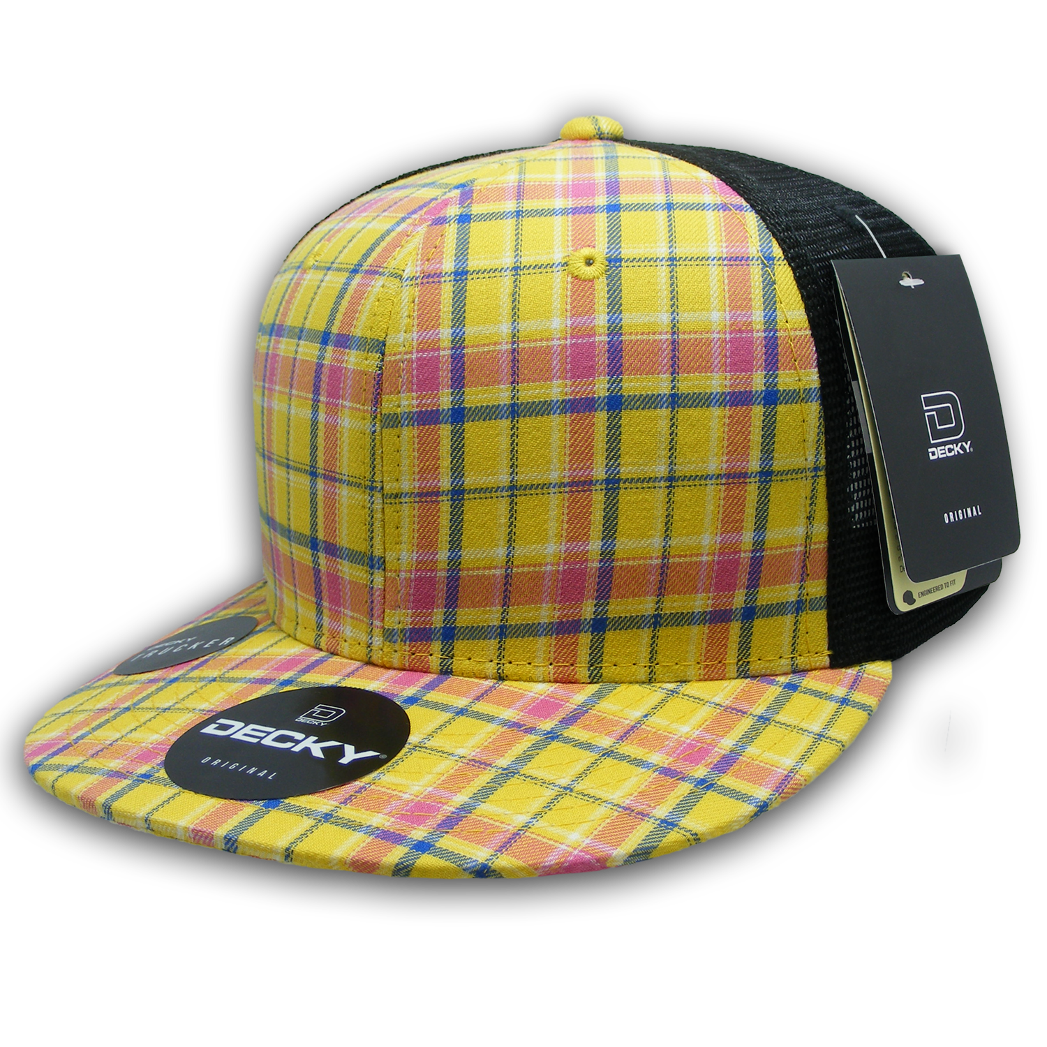 6 Panel High Profile Structured Plaid Trucker
