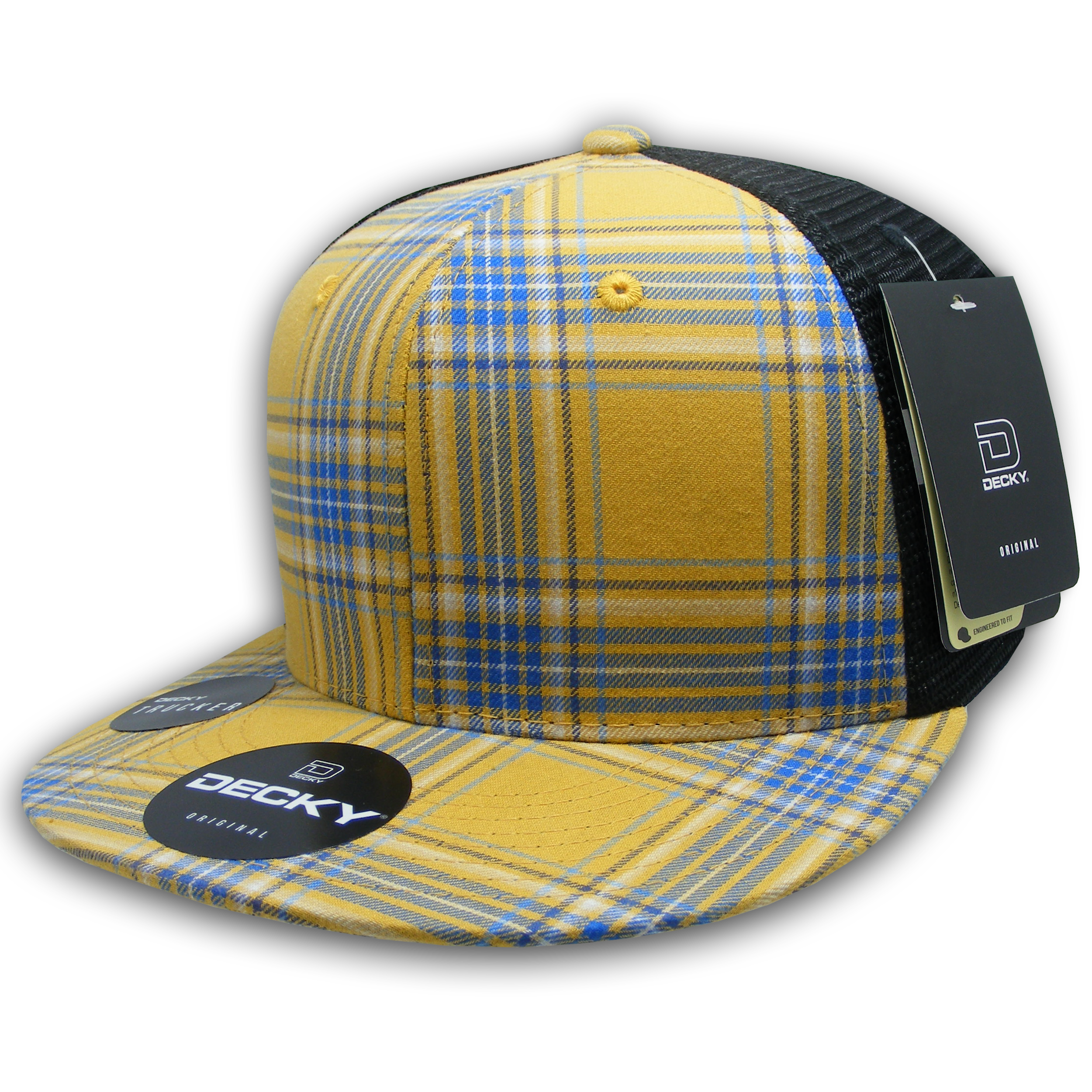 6 Panel High Profile Structured Plaid Trucker