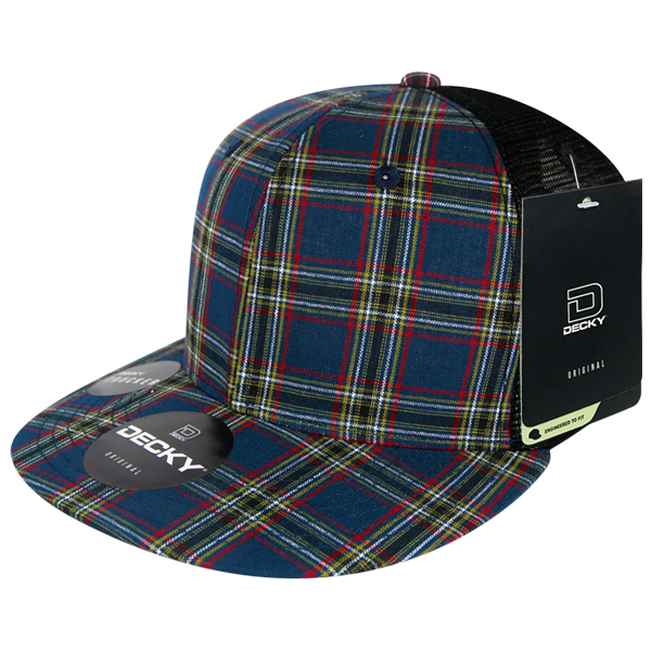 6 Panel High Profile Structured Plaid Trucker