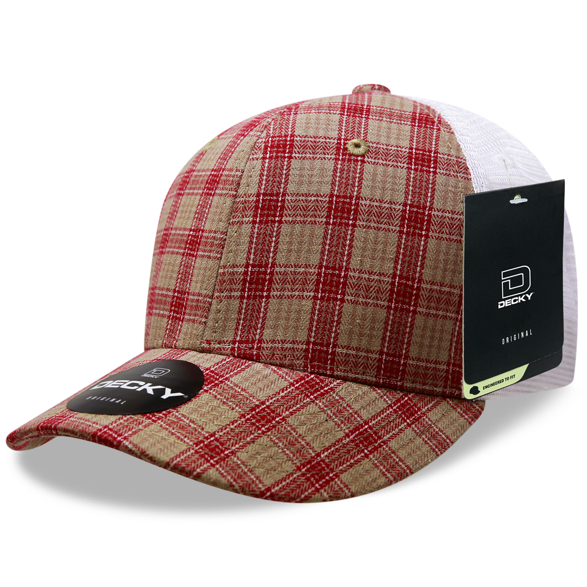 6 Panel Mid Profile Structured Plaid Trucker