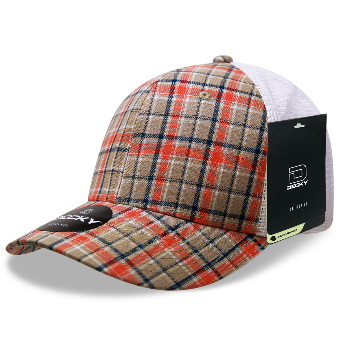 6 Panel Mid Profile Structured Plaid Trucker