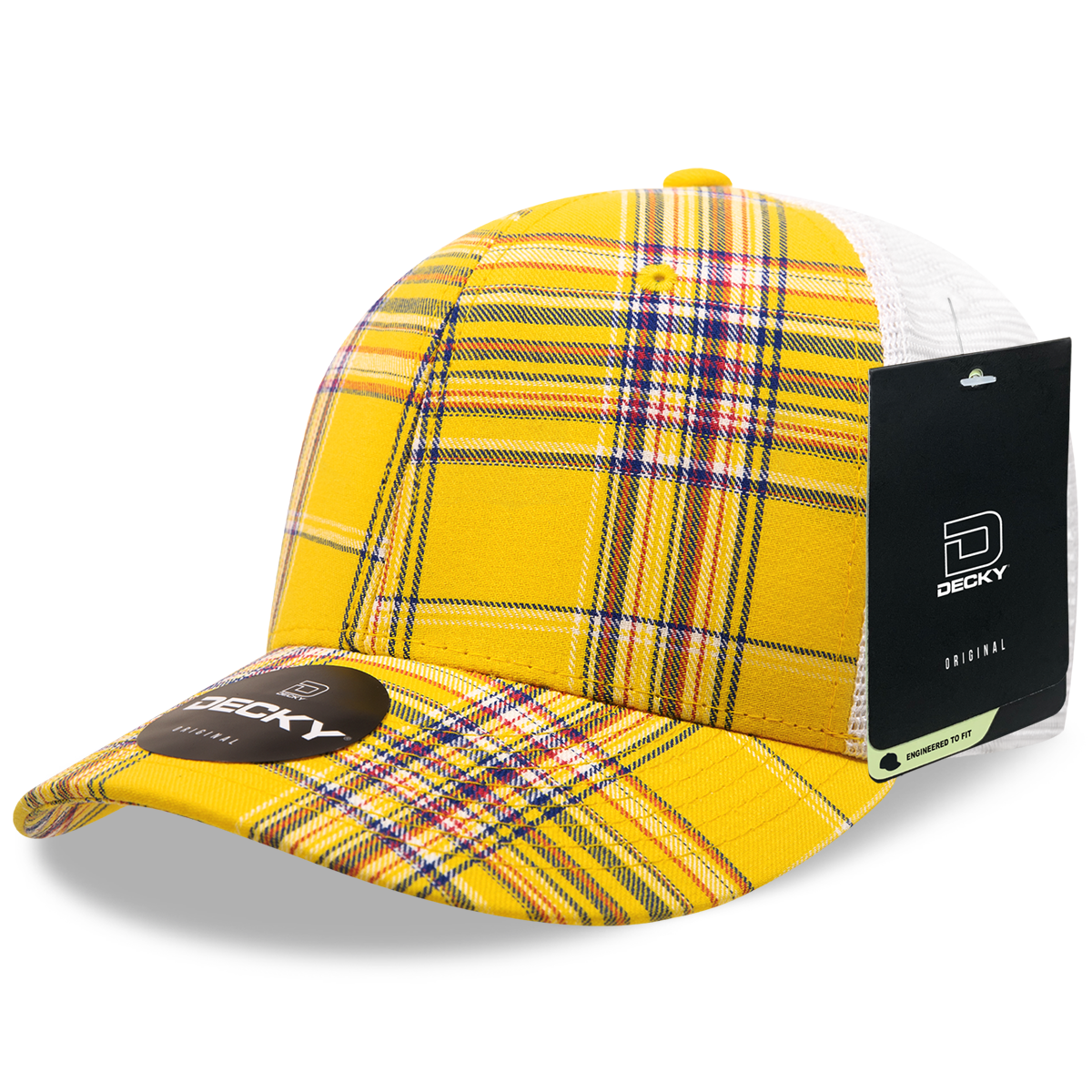 6 Panel Mid Profile Structured Plaid Trucker