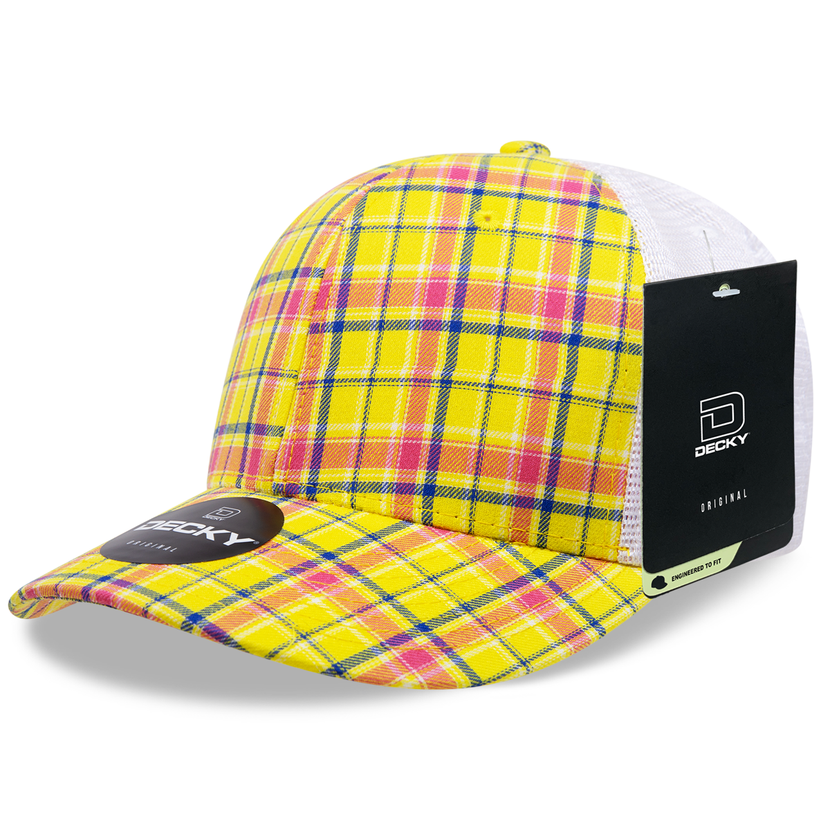 6 Panel Mid Profile Structured Plaid Trucker