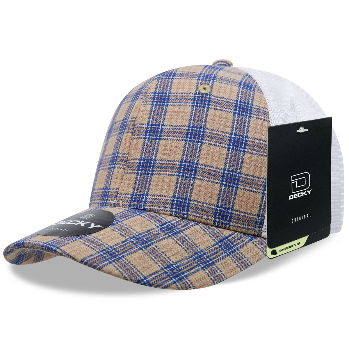 6 Panel Mid Profile Structured Plaid Trucker