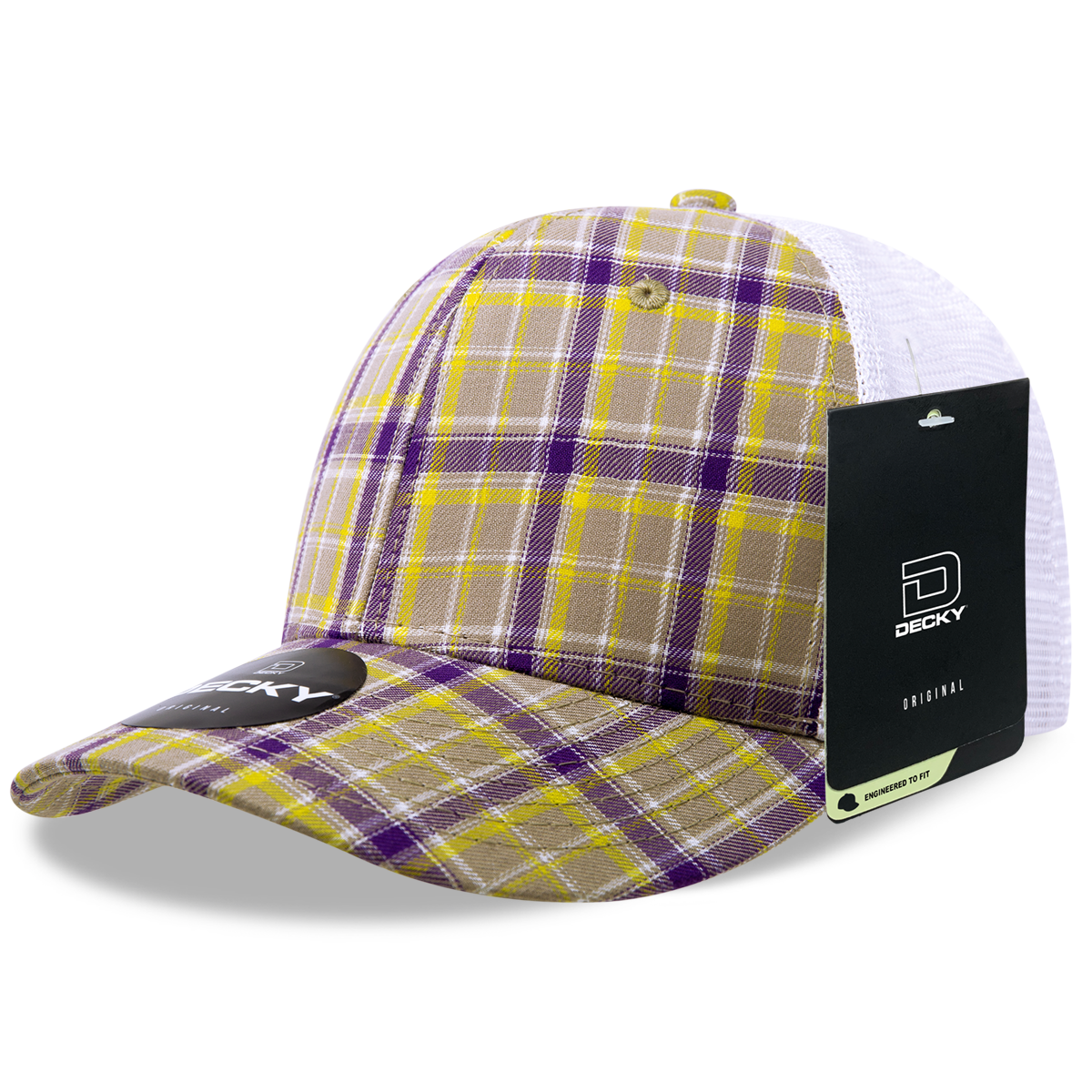 6 Panel Mid Profile Structured Plaid Trucker